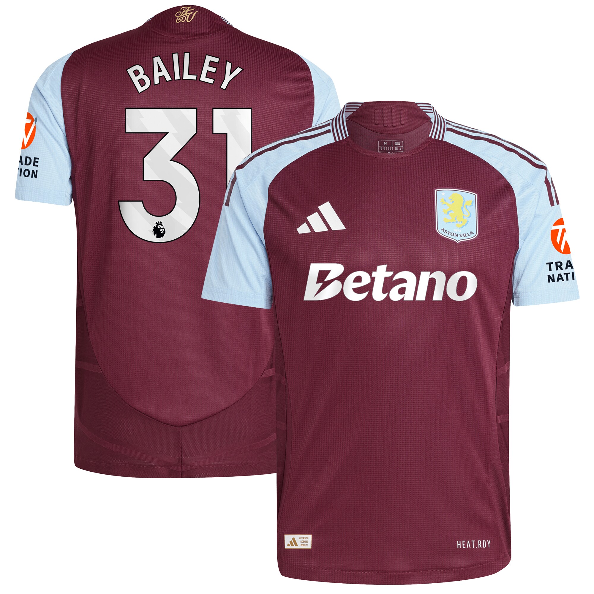 aston villa adidas home authentic shirt 2024-25 with bailey 31 printing Collection - Aston Villa Fan Shop Official Gear