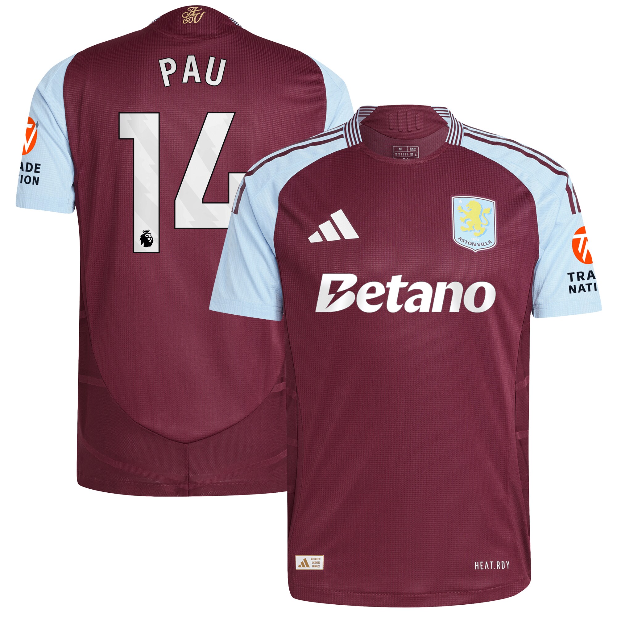 aston villa adidas home authentic shirt 2024-25 with pau 14 printing Collection - Aston Villa Fan Shop Official Gear