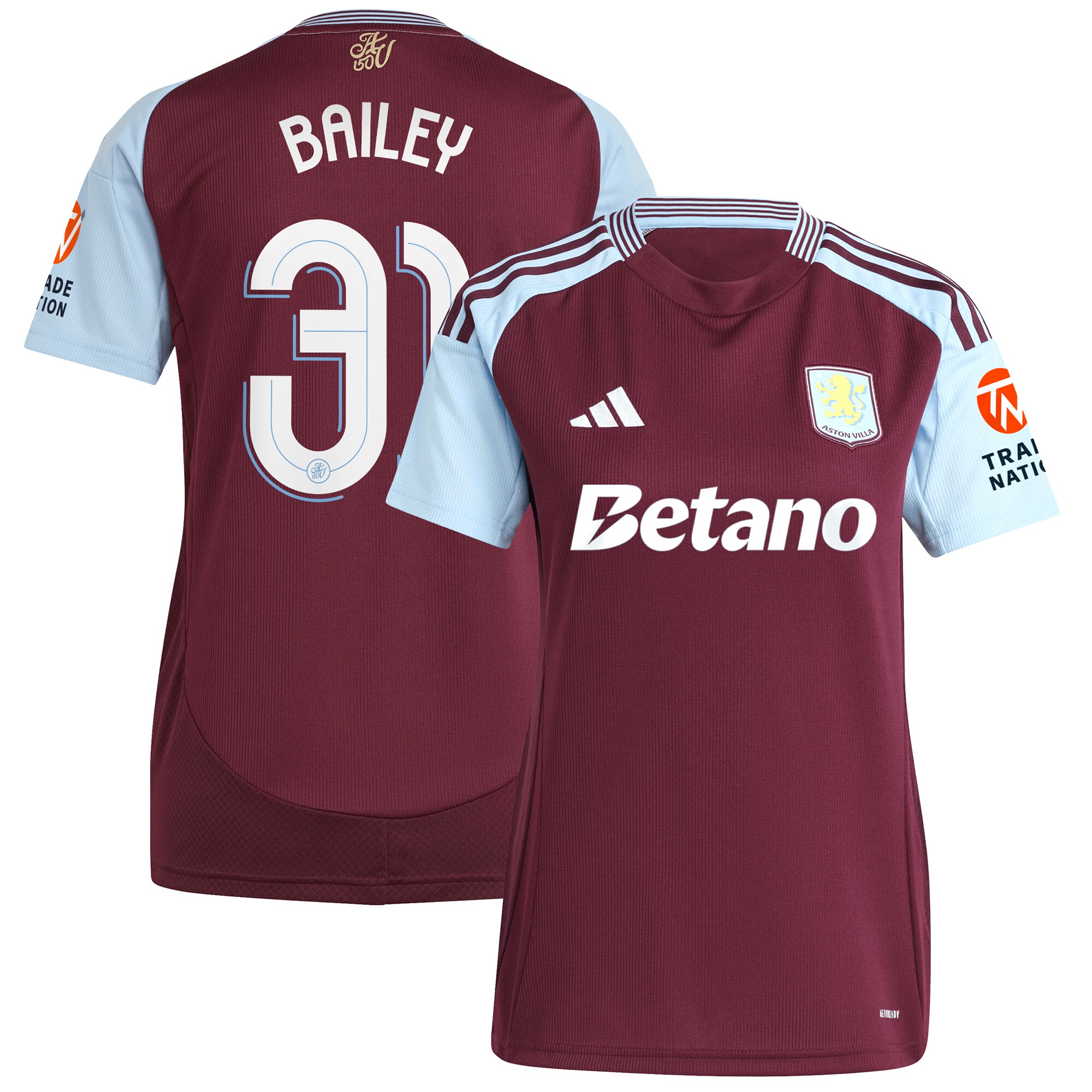 aston villa adidas home shirt 2024-25 – womens with bailey 31 cup printing Collection - Aston Villa Fan Shop Official Gear