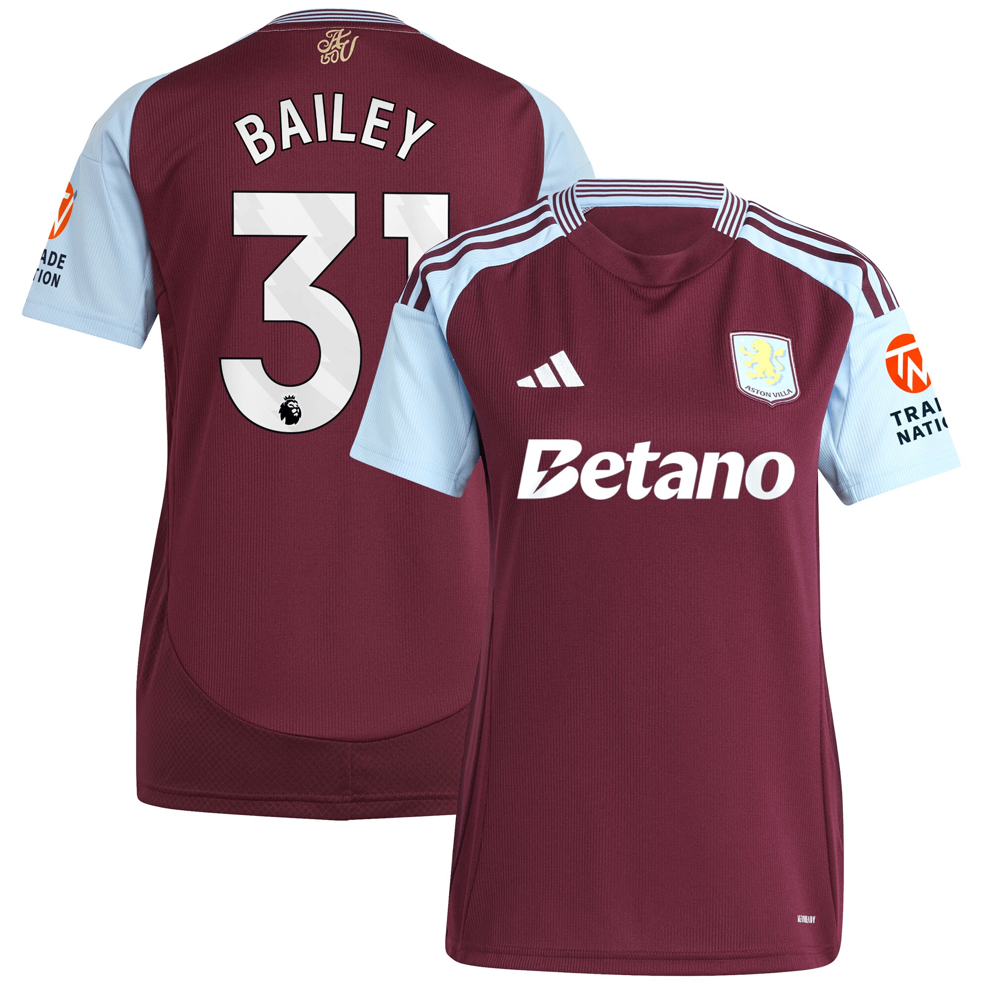 aston villa adidas home shirt 2024-25 – womens with bailey 31 printing Collection - Aston Villa Fan Shop Official Gear