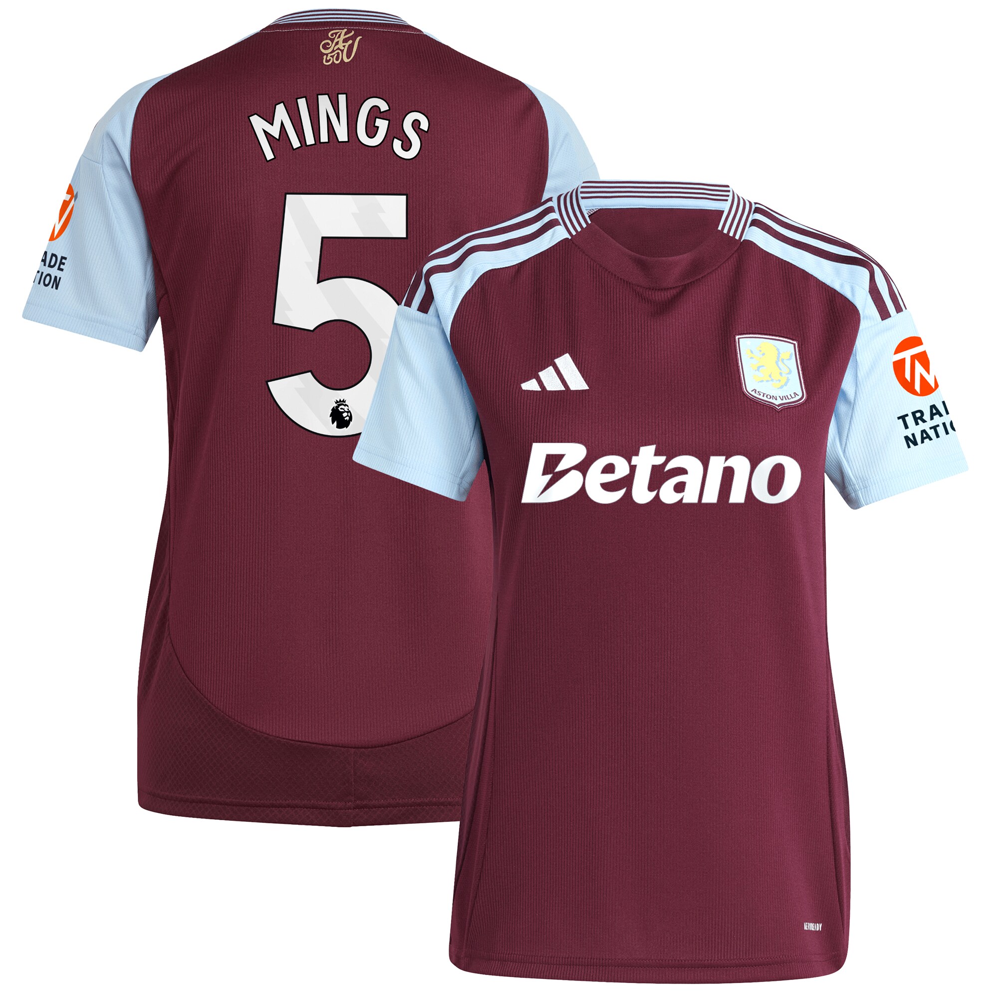 aston villa adidas home shirt 2024-25 – womens with mings 5 printing Collection - Aston Villa Fan Shop Official Gear