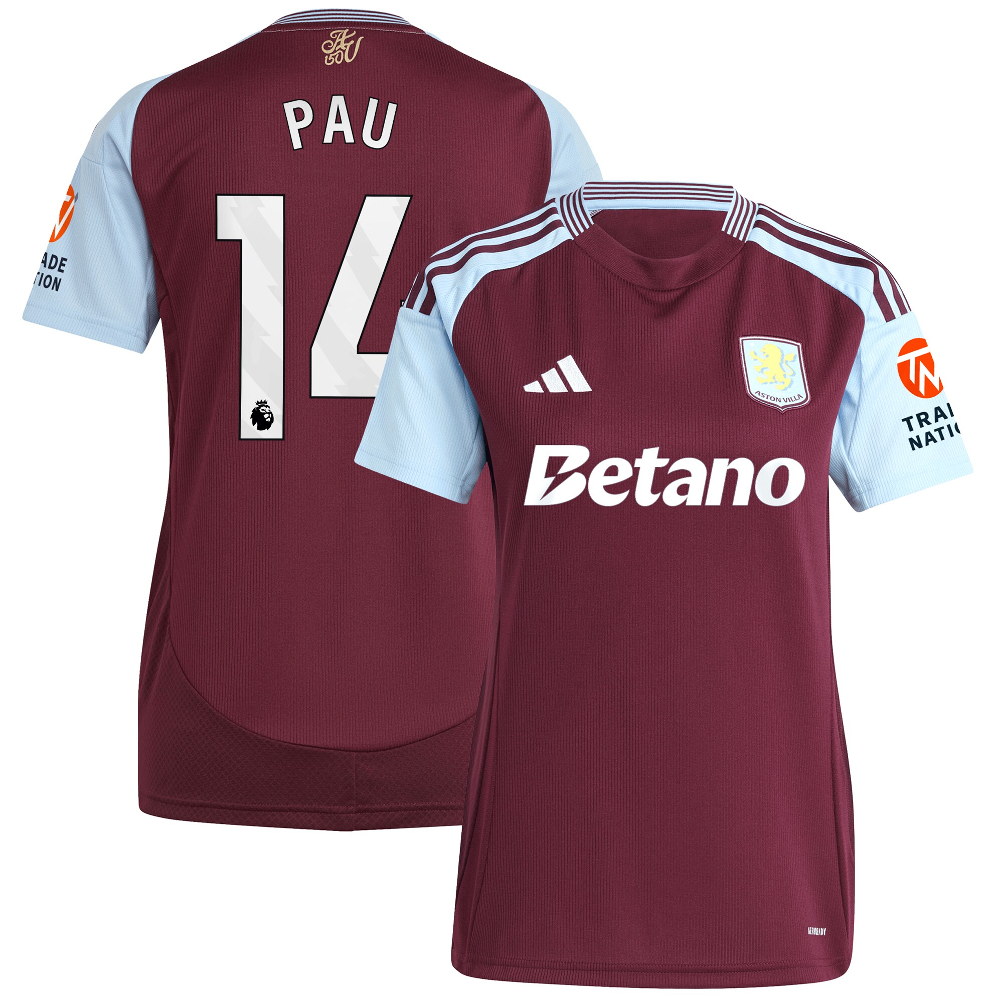 aston villa adidas home shirt 2024-25 – womens with pau 14 printing Collection - Aston Villa Fan Shop Official Gear