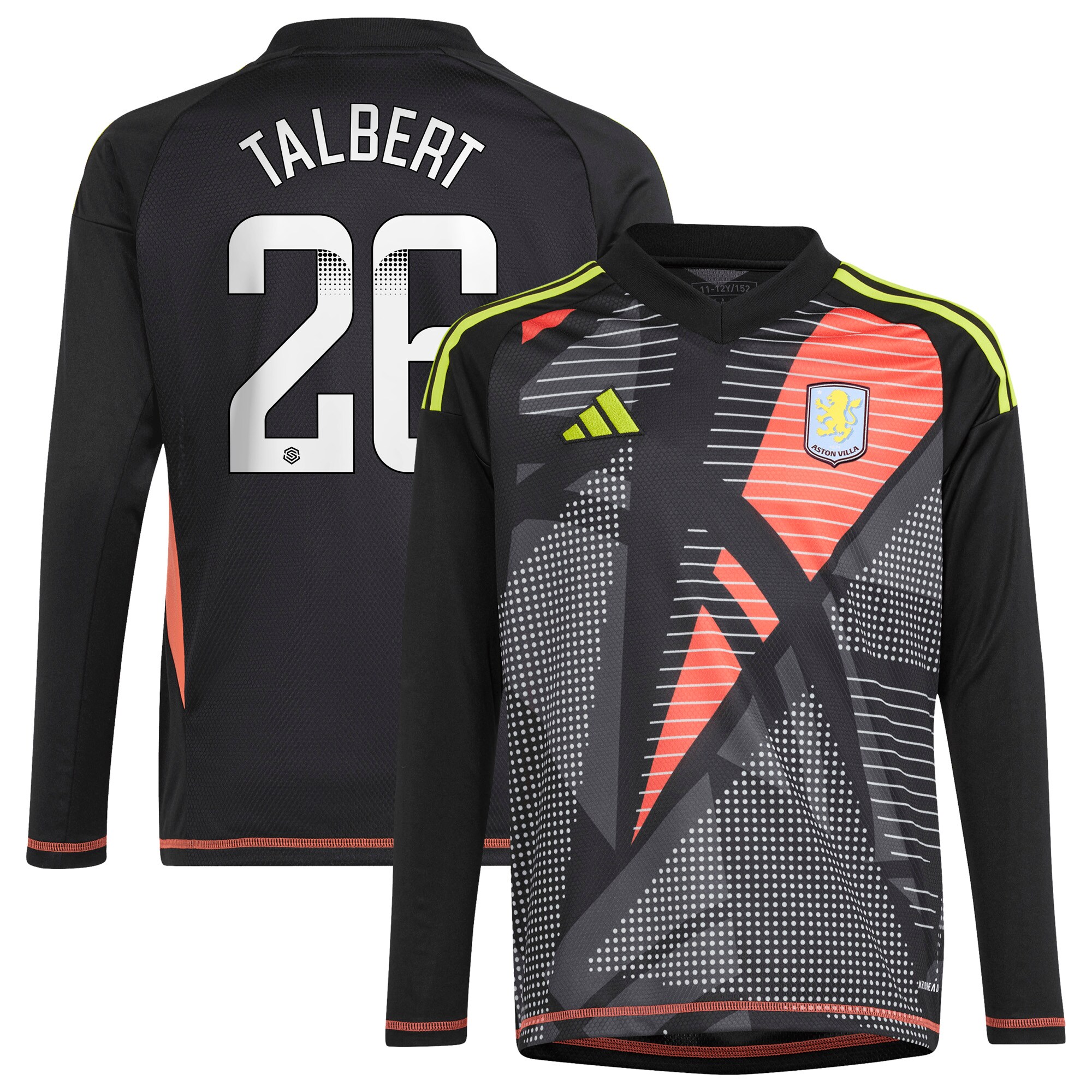 aston villa wsl adidas goalkeeper shirt 2024-25 – long sleeve – kids with talbert 26 printing Collection – Aston Villa Fan Shop Official Gear Collection - Aston Villa Fan Shop Official Gear