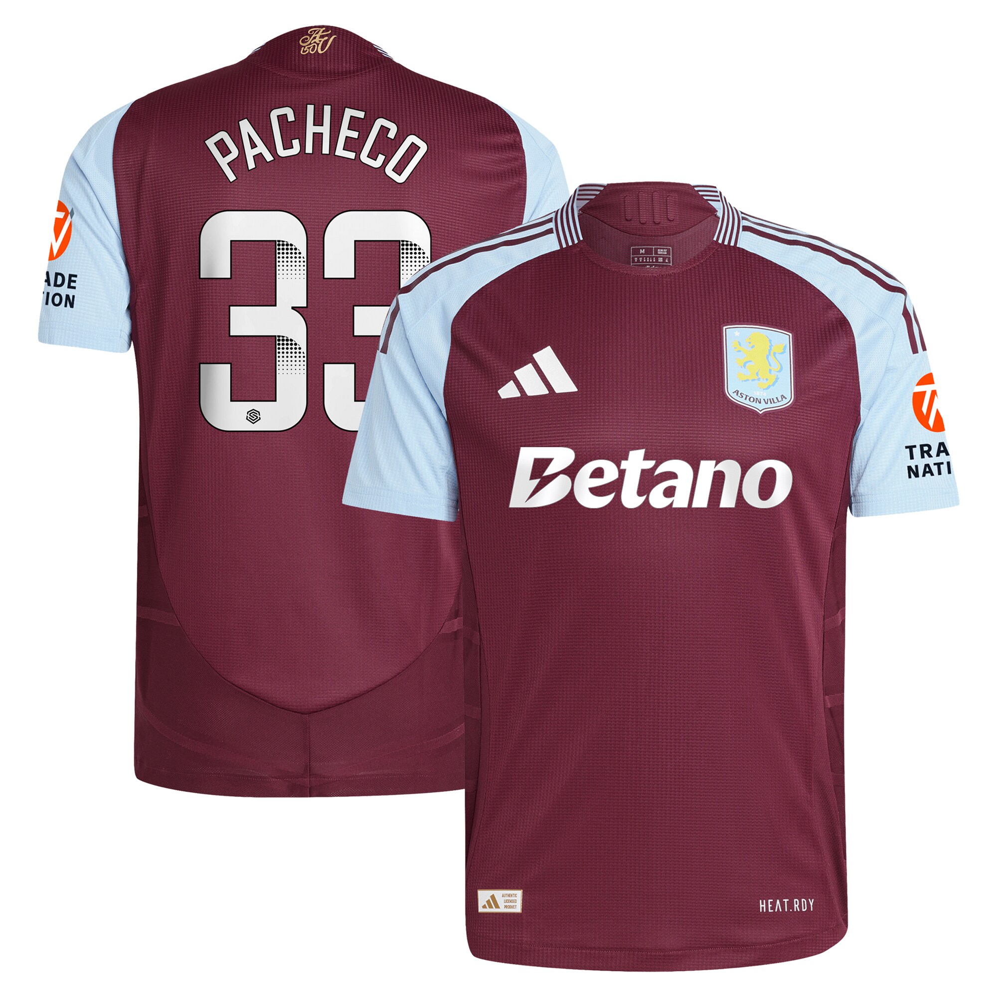 aston villa wsl adidas home authentic shirt 2024-25 with pacheco 33 printing Collection - Aston Villa Fan Shop Official Gear
