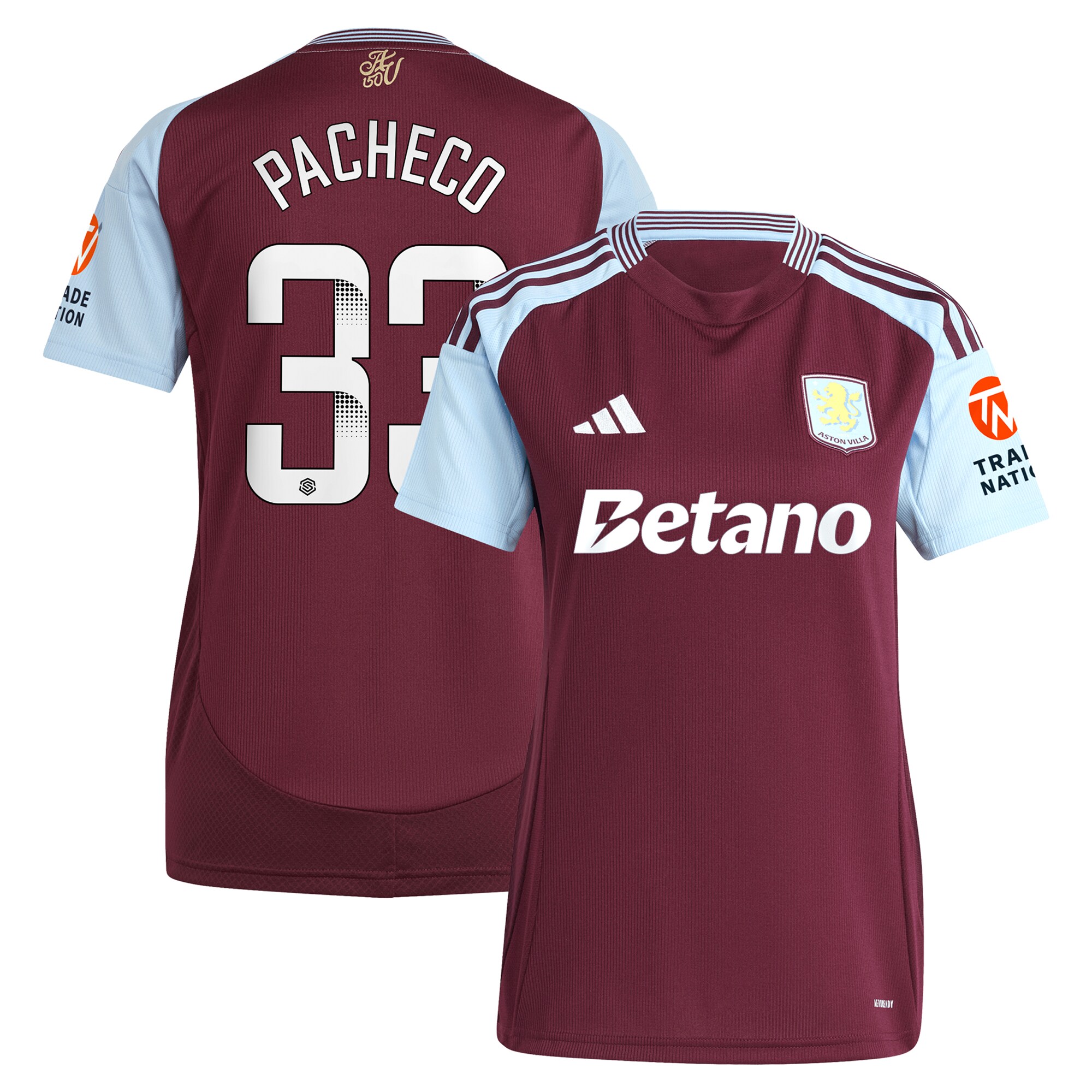aston villa wsl adidas home shirt 2024-25 – womens with pacheco 33 printing Collection - Aston Villa Fan Shop Official Gear